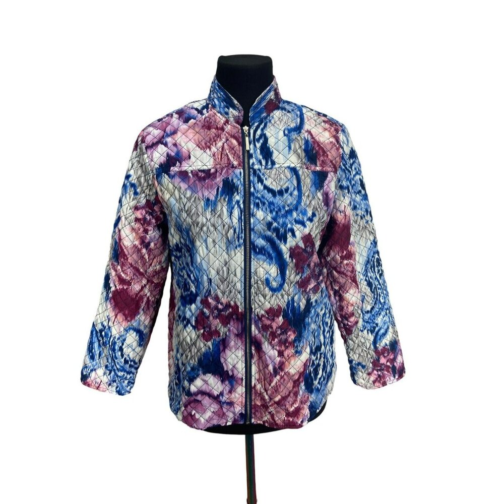 Alfred‎ Dunner Women's Multicolor Floral Zippered Jacket Purple Blue 10P